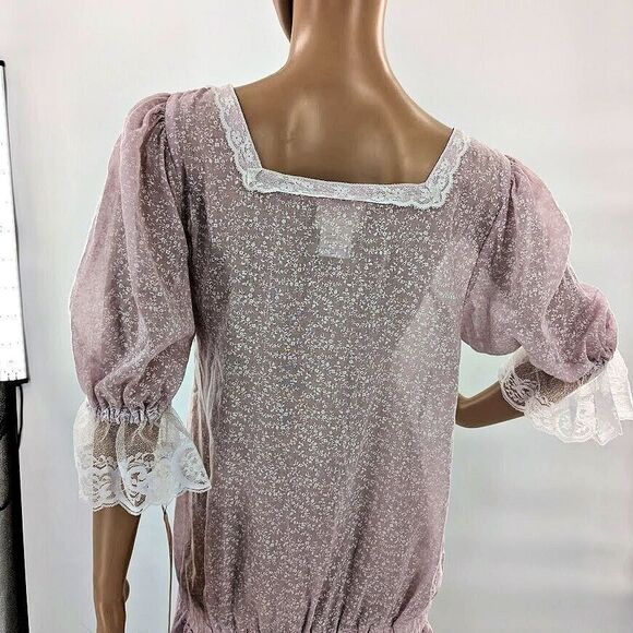 NWT Vintage 70s Gunne Sax Prairie Dress Lilac Ruffle Drop Waist Floral Crochet 9 - Picture 6 of 12